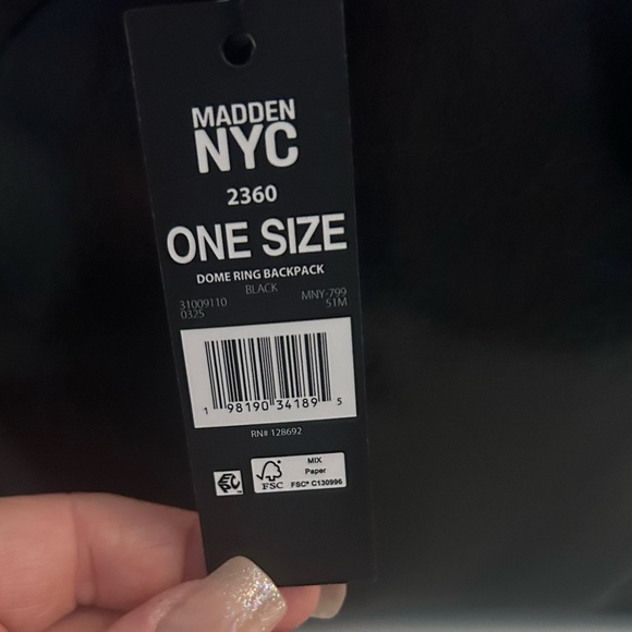 Madden NYC Faux Leather Dome Ring Backpack Black NWT - Picture 7 of 8